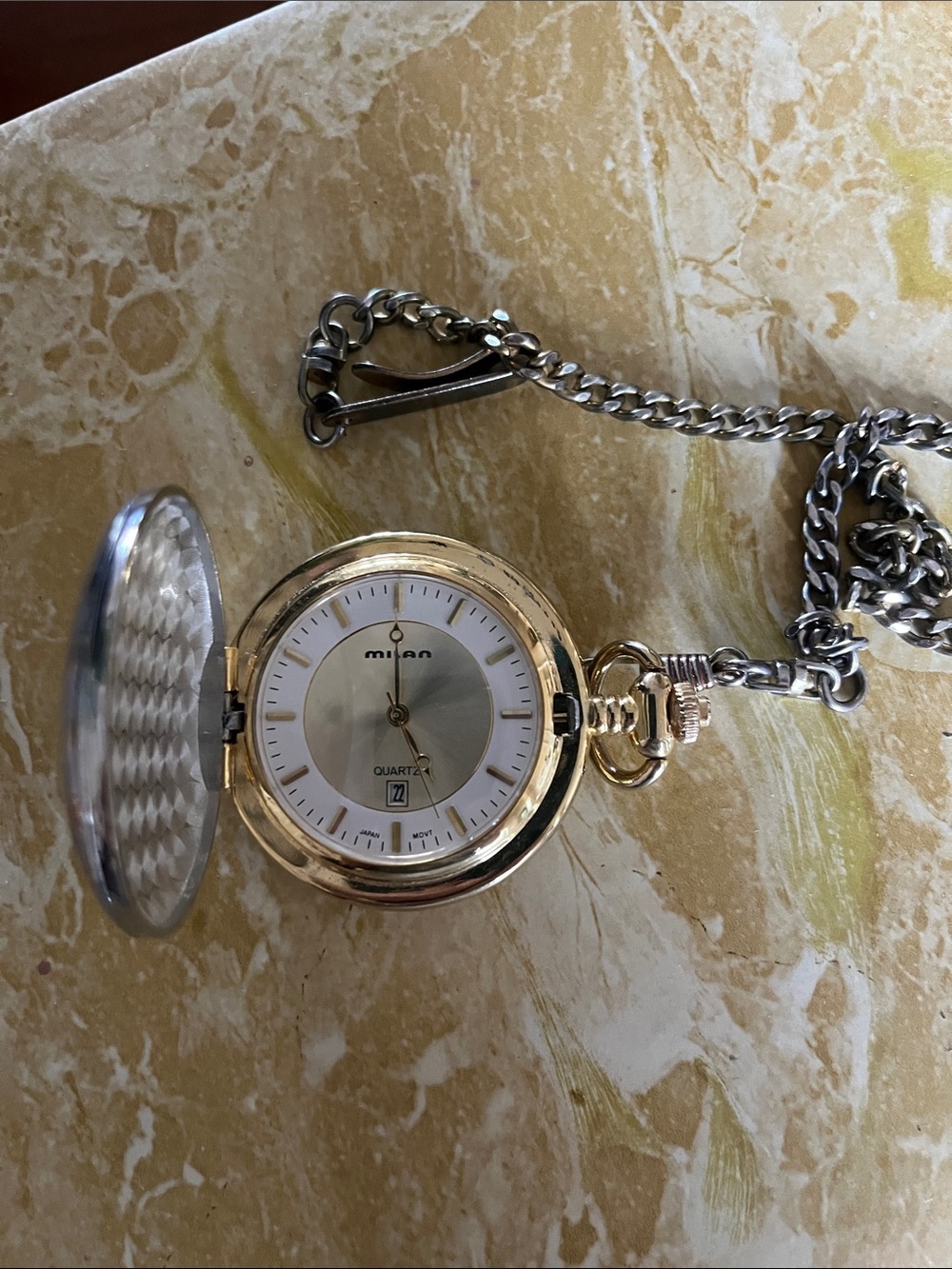 Milano Gold-Tone Pocket Watch with Silver Chain
